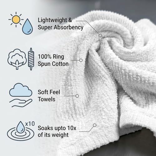 Avalon Towels Ribbed Bar Mop Towels, White Bar Towels, 16x19, Pack of