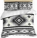 Gray Boho Duvet Cover Set, Southwestern Ethnic Aztec Retro Geometric