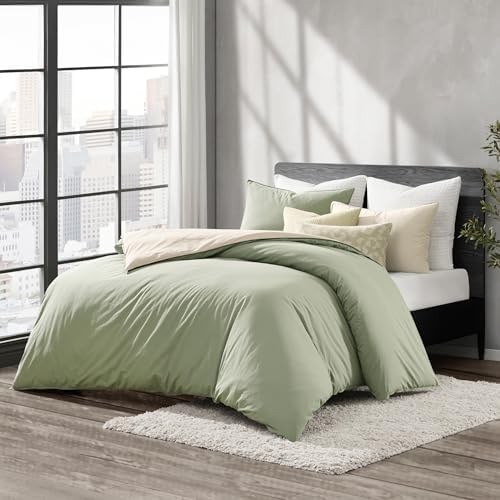 DKNY Full/Queen Duvet Cover Set - 3-Piece Vintage Washed Cotton