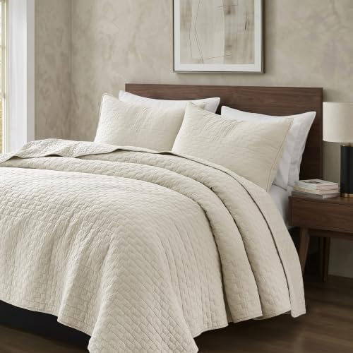 R.SHARE Beige 100% Cotton Quilt Set California King Size, Textured