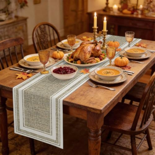 Beige Rustic Cotton Linen Long Table Runner 13 x 108 inch Farmhouse