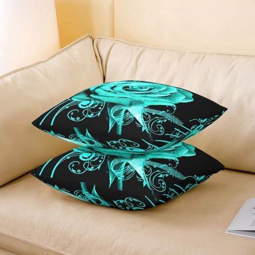 Feelyou Teal Rose Floral Throw Pillow Covers 22"x22" Set of 2 Couple