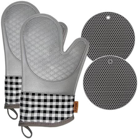 Silicone Oven Mitts,Silicone Oven Gloves Set,Oven Gloves with Quilted