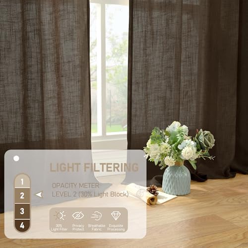 LAMIT Dark Brown 72 inch Linen Textured Curtains for Living Room 2