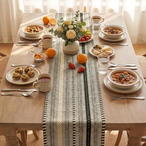 Artoid Mode Black Farmhouse Stripe Braided Table Runner 12x90 Inch