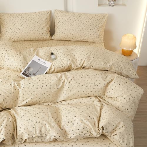 HighBuy Floral Cotton Duvet Cover Set Queen Size, Vintage Floral Duvet