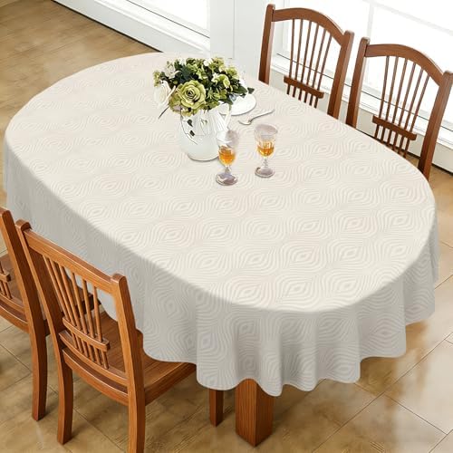 60"X102" Modern Oval Tablecloth for Oval Table, Geometric Water