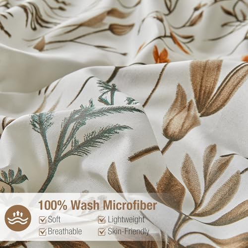 Lekesky Reversible Duvet Cover Queen Size 3-piece, Khaki Floral