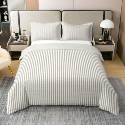 Feelyou Beige Brown Striped Duvet Cover 100% Cotton King Size