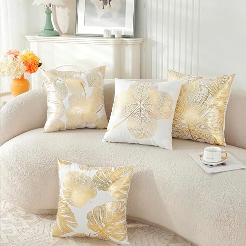 TAOSON Pack of 4, Gold Stamping Leaves Bronzing Printed Cozy Soft