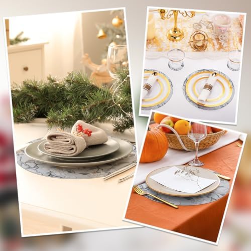 comfoyar Round Faux Leather Placemats Set of 6 with Coasters, 13inch