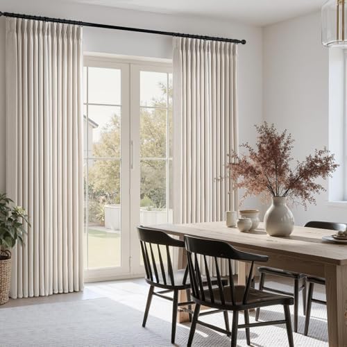Extra Long Oatmeal Pinch Pleated Linen Curtain 108 Inch 2 Panel Living
