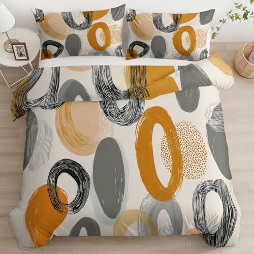 Abstract Geometric Neutral Color Circles Duvet Cover Set King 3 Pieces