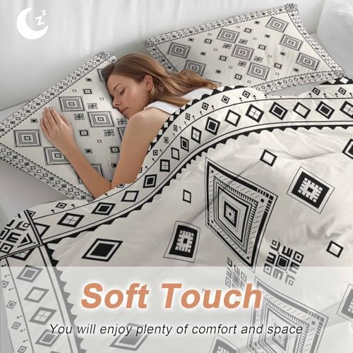 Grey Boho Bedding Full Duvet Cover Set, 3 Piece Microfiber Soft