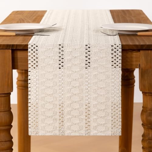 Ivory Boho Table Runner Farmhouse Macrame Woven Table Runner 12x72