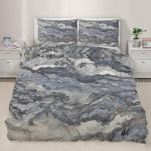 Abstract Marble Duvet Cover King Size, Realistic Marble Look Bedding