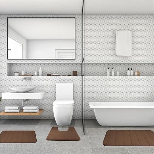 3Pc Sets Bath Mats Non Slip Memory Foam Bathroom Soft Rugs Water