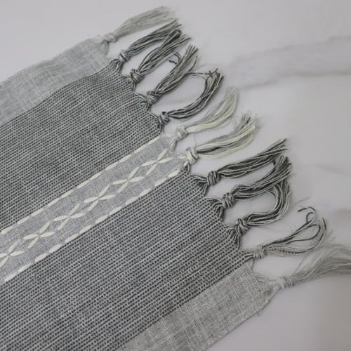 Rustic Table Runner 72 Fall Linen Macrame Woven Boho Farmhouse Grey