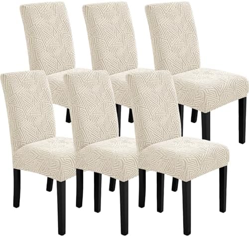 Stretch Spandex Chair Covers for Dining Chairs Set of 6, Beige