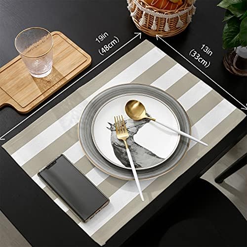 Beige Stripes Table Runner and Placemats for Dining Tables, Burlap