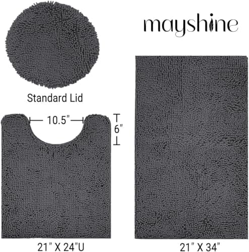Standard 3pc Set Chenille Bath Mats, Includes 21"x24" U-Shaped Contour