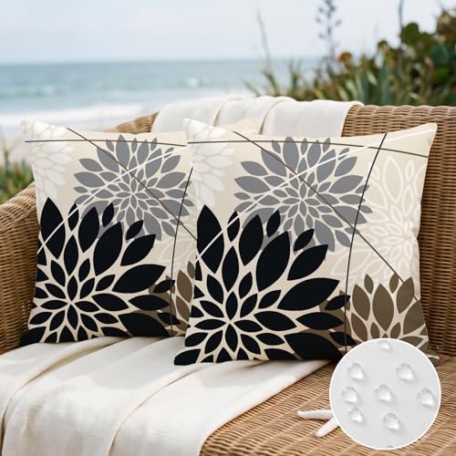 OTOSTAR Outdoor Black Gray Pillow Covers 20x20 Inch Set of 2 White