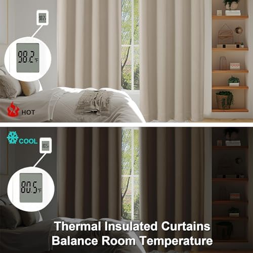 Simplebrand Biscotti Beige Blackout Curtains 72 Inch Length for