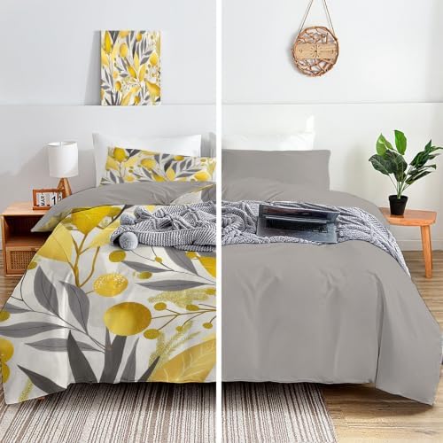 Grey Elegant Plant Forest King Duvet Cover Set Microfiber, 3 Pieces