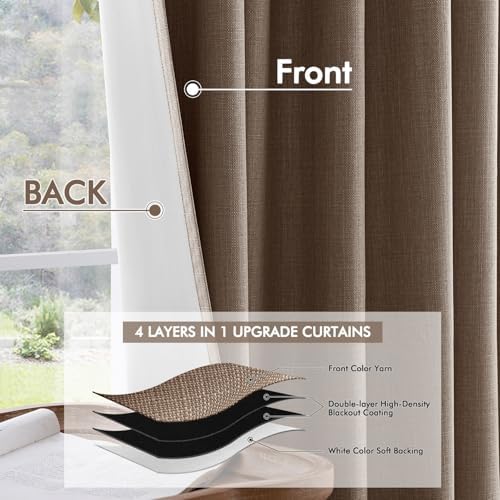 MIULEE 100% Blackout Back Tab Pleat Linen Curtains 50" Wx96 L,Dutch