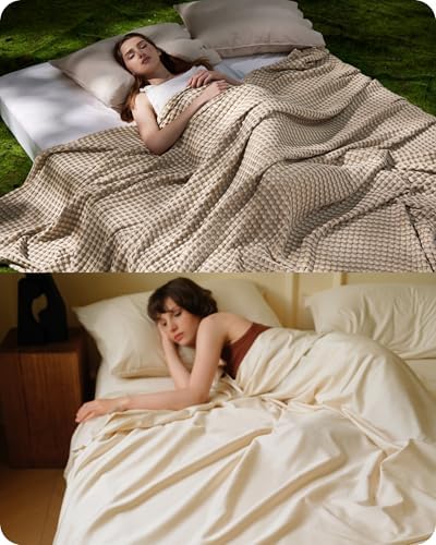 Bedsure Cooling Cotton Waffle Blanket Bundle Cooling Sheets King