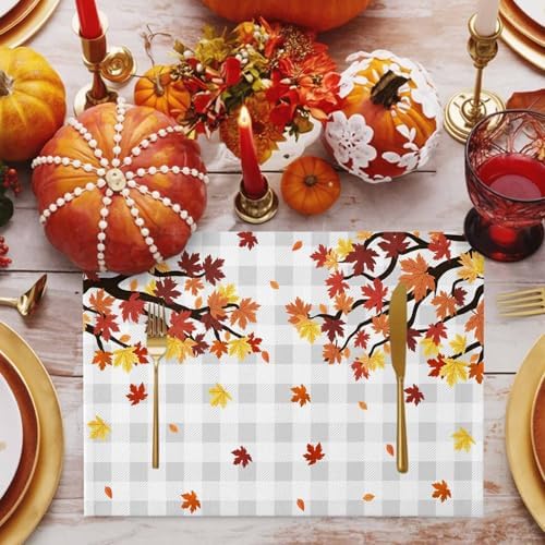 Maple Leaves Fall Placemats Set of 8, Cotton Linen Fabric Place Mats
