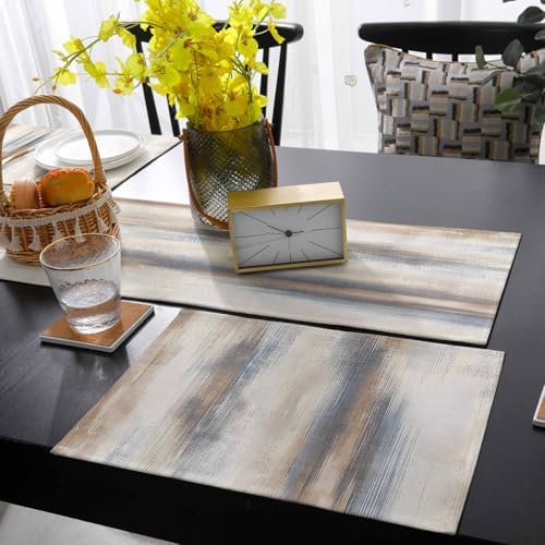 Brown Beige Grey Table Mats Set of 6 With Table Runner 90 Inches