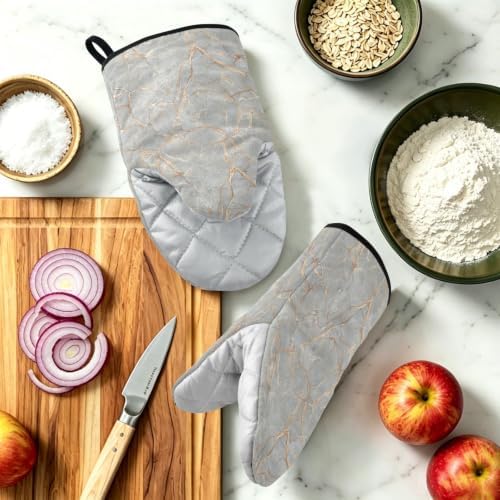 Marble Gray Oven Mitts and Pot Holders Set 2 Pcs