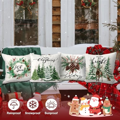 Lanpn Outdoor Christmas Throw Pillow Covers 20x20 Set of 4, Forest