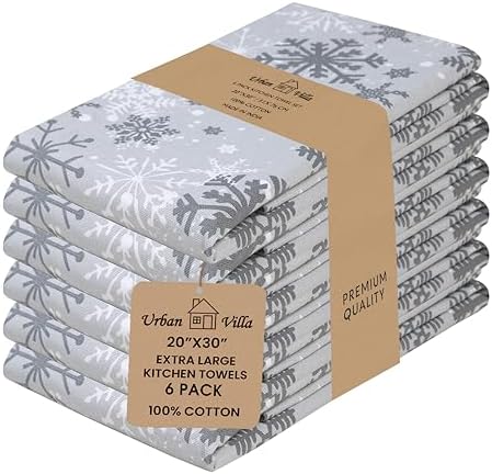 Urban Villa Kitchen Towels Cotton Dish Towels 20”x30” (Set of 6) Grey