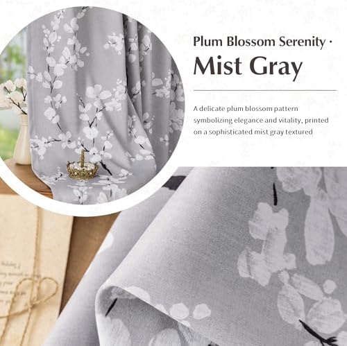 FMFUNCTEX Grey Blackout Floral Curtains for Bedroom, 63 Inches, 2