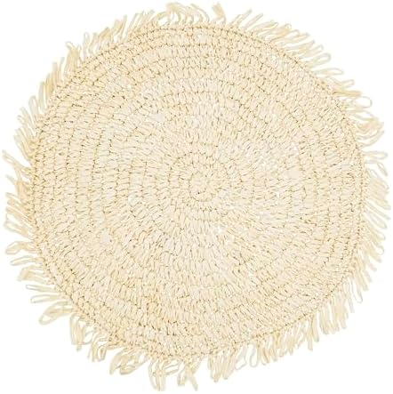 Saro Lifestyle Rustic Raffia Fringe Placemat (Set of 4), Ivory, 14"