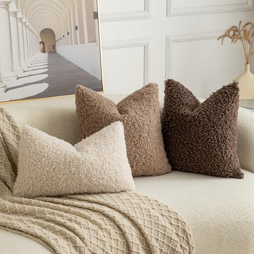 Pack of 2 Curly Teddy Wool Faux Fur Throw Pillow Covers Fuzzy Accent