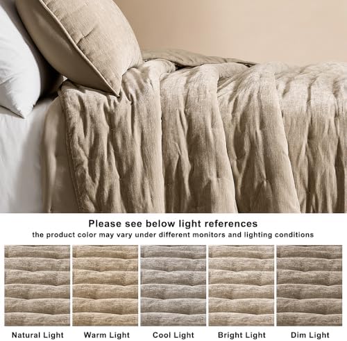 WDCOZY Cloud Soft King Size Quilt Set, Beige Tan Taupe Chenille Velvet