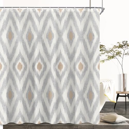 Modern Grey Tan Shower Curtain Sets for Bathroom 60Wx72H Geometric