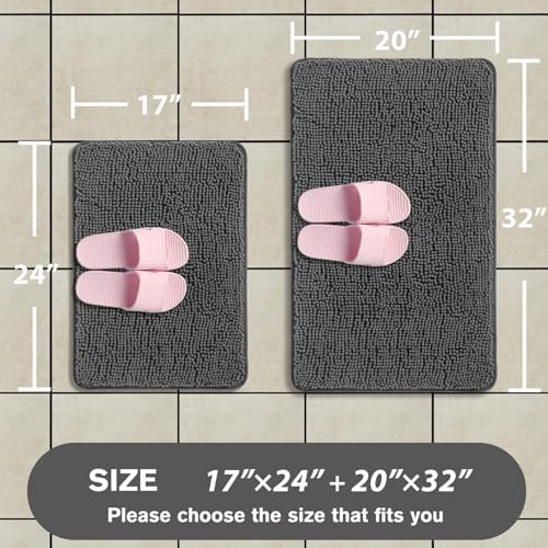 Gray Bathroom Rugs Sets 2 Piece – Absorbent and Washable Bath Mat