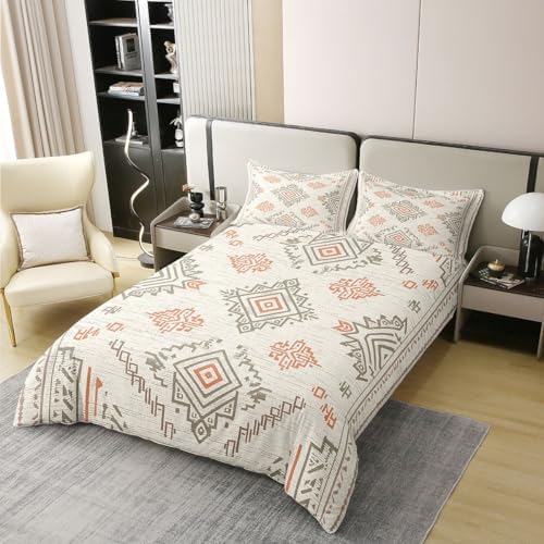 Manfei Boho Style Duvet Cover Queen Size 100% Cotton Tribal Exotic