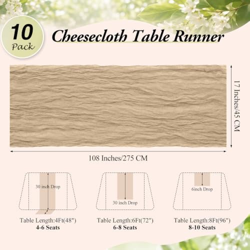 10 Pack Beige Cheesecloth Table Runner 17x108 Inch Gauze Boho Fabric