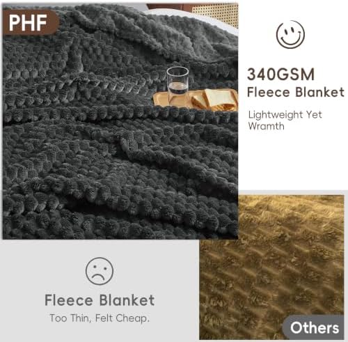 PHF Soft Cozy Fleece Blanket King, 340GSM Lightweight Warmth, Dark