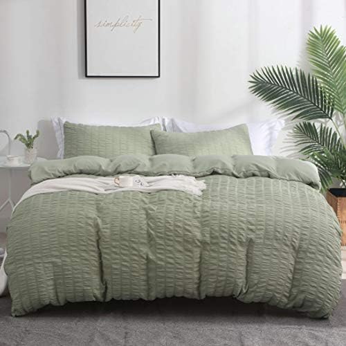 AveLom Sage Green Duvet Cover King Size, Textured Seersucker Duvet