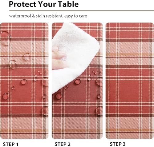 Hiasan Waterproof Checkered Tablecloth Square 70 x 70 Inch, Brick Red