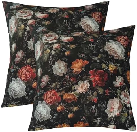 Red White Peony Floral Throw Pillow Covers 18x18 Set of 2 Boho Oil