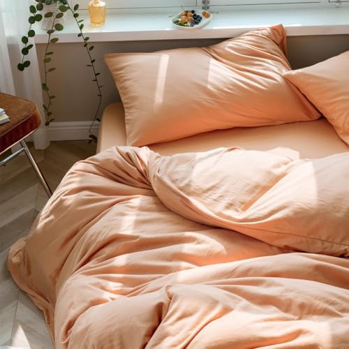 Jersey Knit Cotton Duvet Cover Set Super Soft Peach Pink Duvet Cover