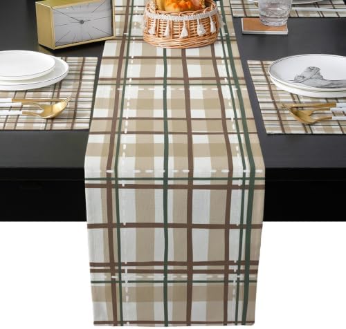Tan Lines Table Mats Set of 6 with Table Runner 90 Inches Long,Modern