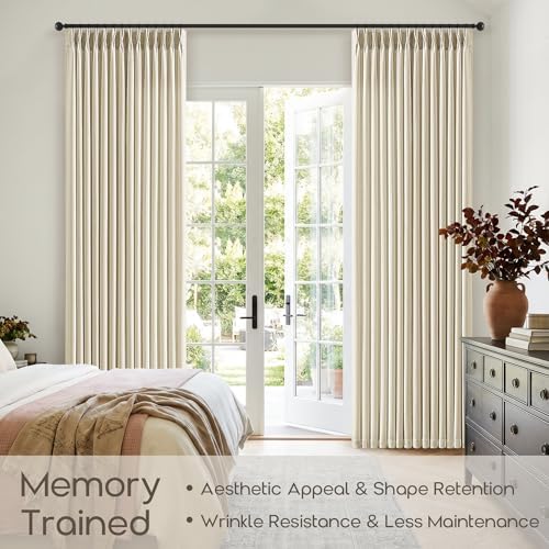 Cream 84 Inch Semi Sheer Pleated Linen Blend Curtains 84 Inches Long